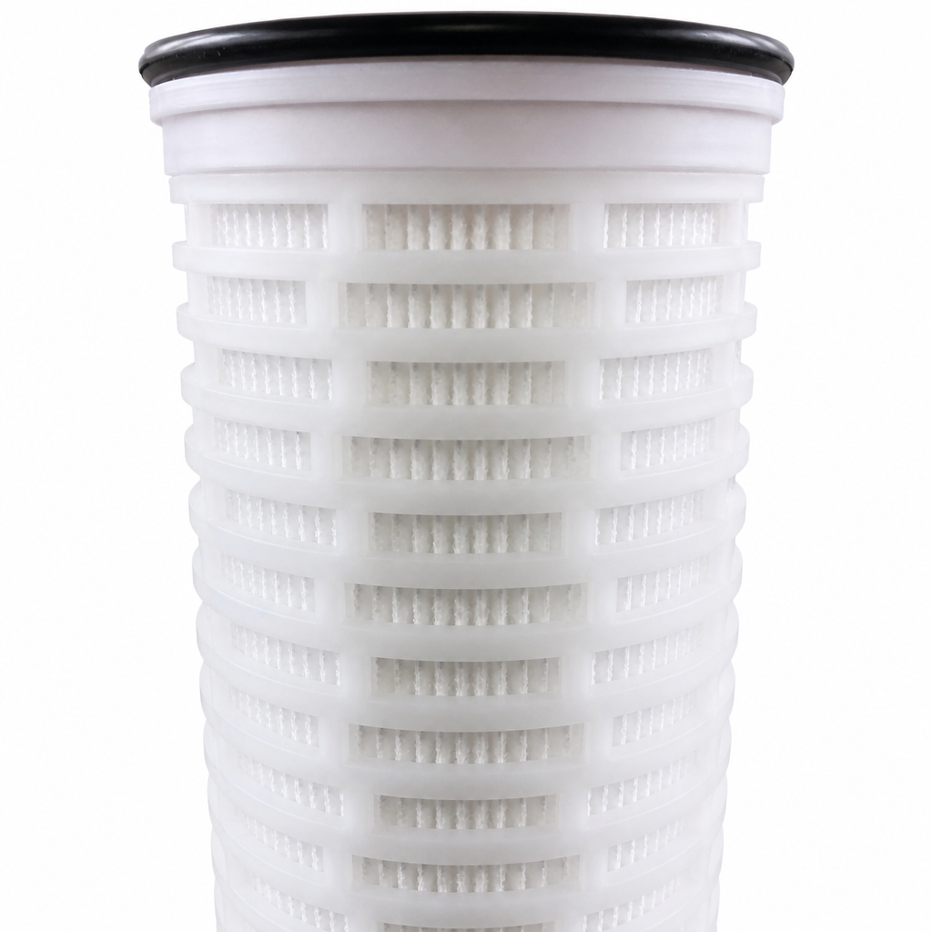Glass Fiber Reinforced Polypropylene End Cap Polypropylene Pleated High Flow Filter Cartridge 6 Inch Diameter High Surface Area Industrial RO Pre Filtration Unit