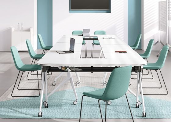 Mandis Flexible Training Desks and Tables with Flip Tabletop One Hand Operation Eight Color Options and Warm Wood Grain Finish