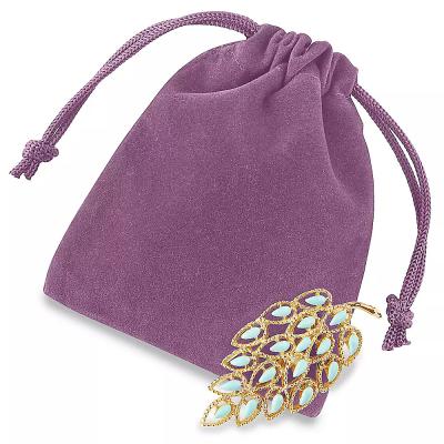 Bolso de veludo de flanela de impressão suave Minte Viagens Jóias Bolso de cordas de desenho Bolso de colarinho Anéis de relógio