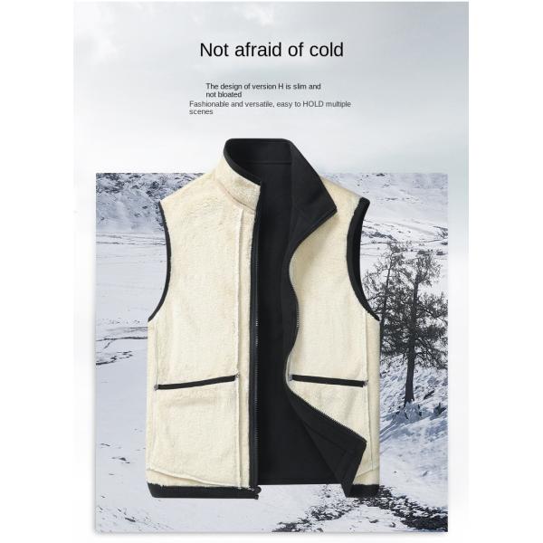 Large Size Men's Casual All-Match Trend Coat Vest with Fleece Lining and Stand Collar