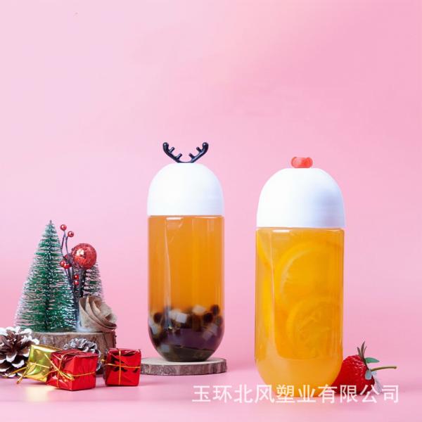 透明な再利用可能なプラスチック柄 蓋付きのミルクティーボトル