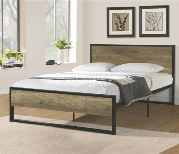Roydom Wooden Metal Furniture Full Size Iron Bed Frame With Wood Headboard