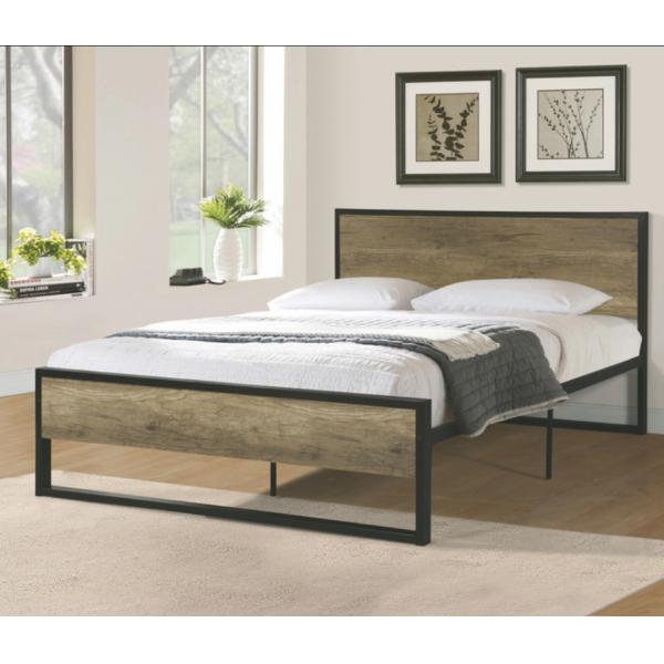 Roydom Wooden Metal Furniture Full Size Iron Bed Frame With Wood Headboard