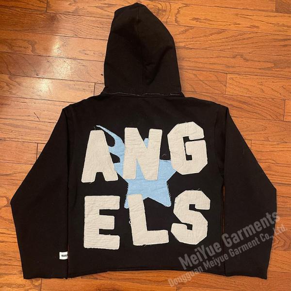 Pullover con bordado de la aplicación de la angustia doble capa manchada con forro de la angustia con sudadera