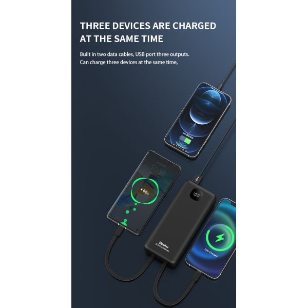 Fast Charging with Built-in Dual Cables High Capacity Power Banks with LED Display