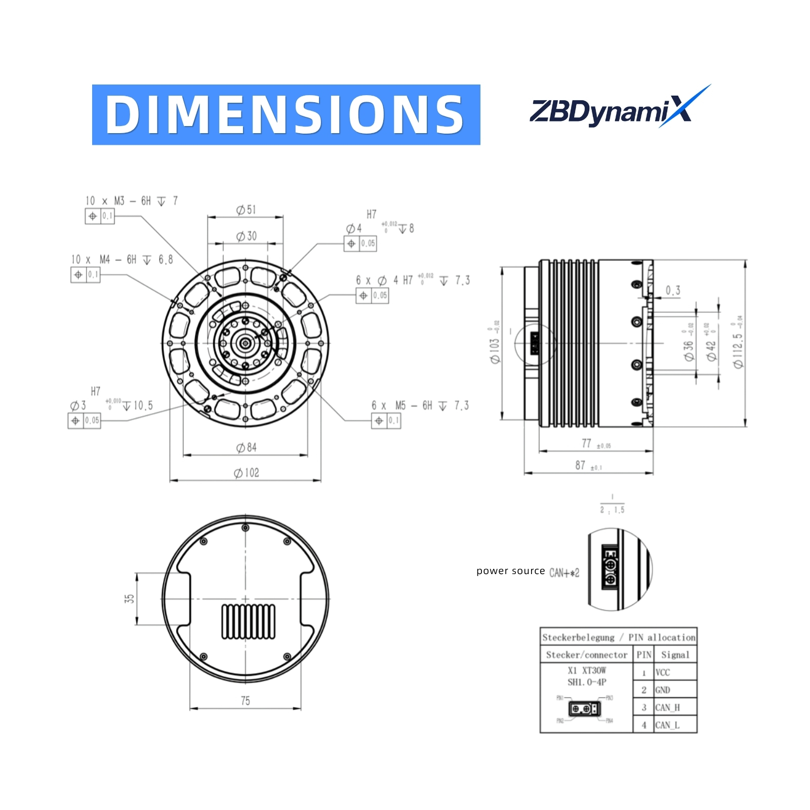 ZBDynamiX ZPA105-27-18-D High-Torque Planetary Joint Actuator | 400 Nm Peak Torque, 18:1 Ratio, OD112.5 mm