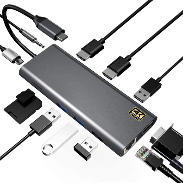 USB C Hub With HDMI And Displayport , 13 In 1 USB C To Displayport Hub With 100W PD