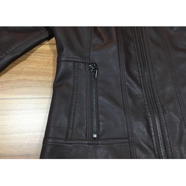 Oxblood Symmetrical Ladies PU Jacket Slim Womens Burgundy Pleather Jacket
