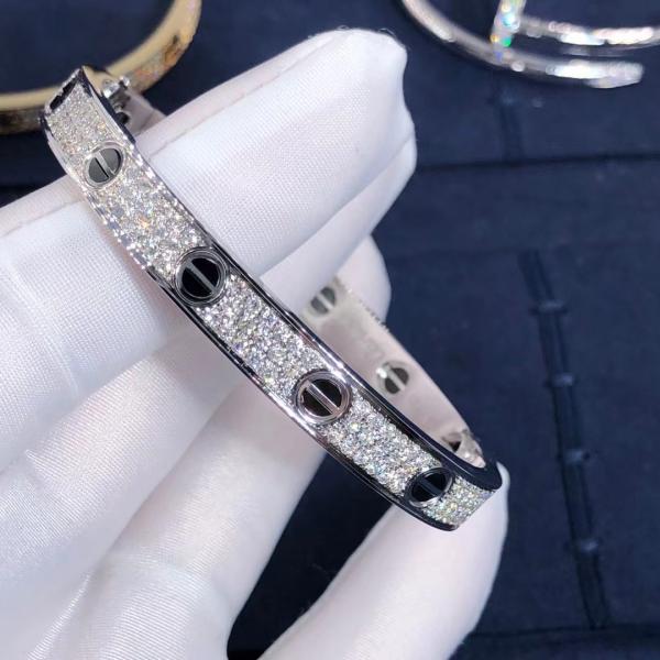 Factory Custom Fine Jewelry 18k White Ogold LOVE Bracelet, Diamond-Paved, Ceramic Bracelet
