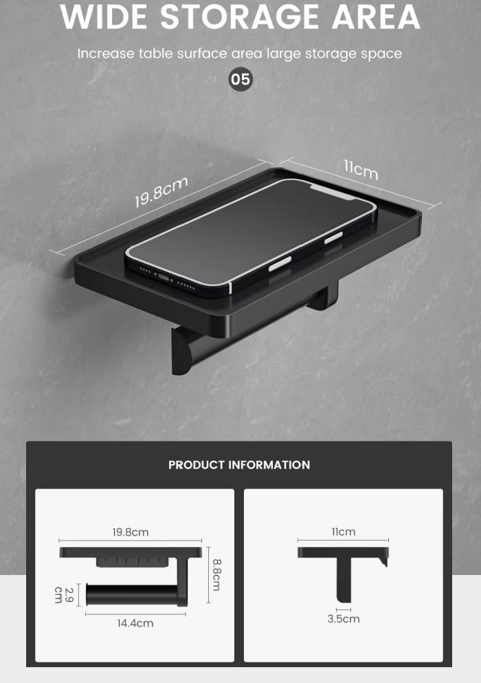 Self Adhesive Wall Mounted Toilet Tissue Holder Drop Proof Design Space Saving Shelf