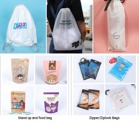 0.08mm CPE LDPE Plastic Drawstring Backpack For Fitness