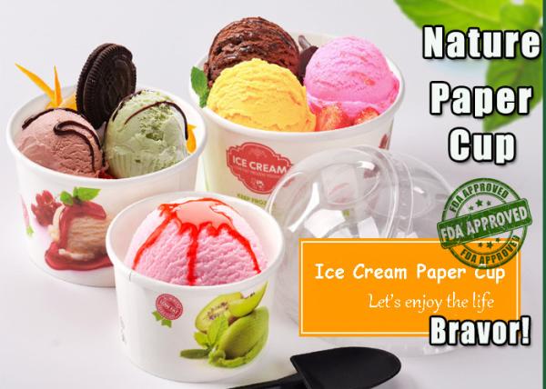 Green / White Disposable Ice Cream Bowls PE Coated With Wavy Pattern