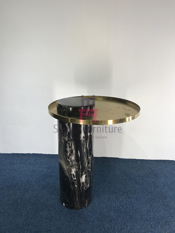 Modern Stylish Round Marble Coffee Table Stainless Steel Tray For Luxury Hotel