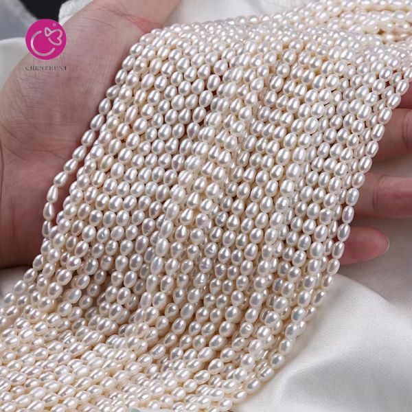 2mm 3mm Natural Cream Freshwater Pearl Stone Rice Beads Strand Wholesale Stone Pearls Factory Jewelry Making Loose Jewelry