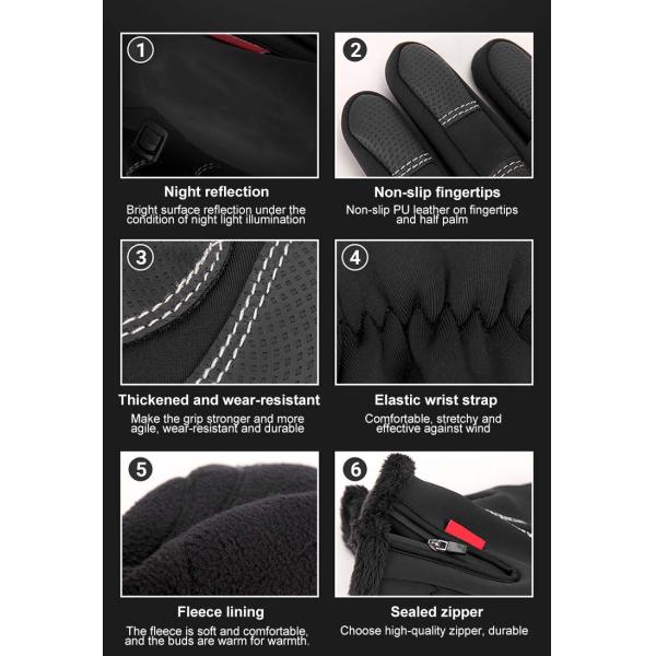 Black Fleece Windproof Warm Winter Motorcycle Gloves Touch Screen Customized Logo
