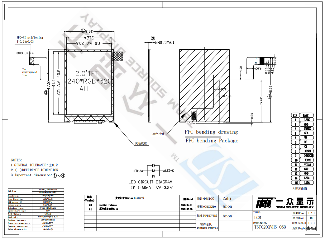Интерфейс модуля SPI разрешения TFT LCD дюйма 240x320 ST7789V IC 2 для термостата