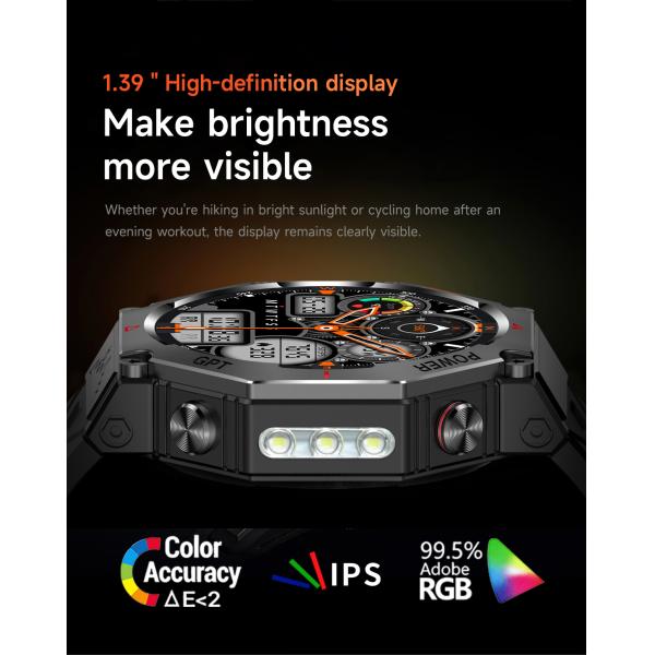 KC91 GPS smart watch 1.39''screen support GPT flashlight bluetooth multiple sports