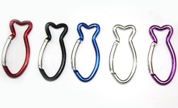 62x25x5mm Assorted Color Fish Shaped Aluminum Snap Hook Aluminum Carabiner