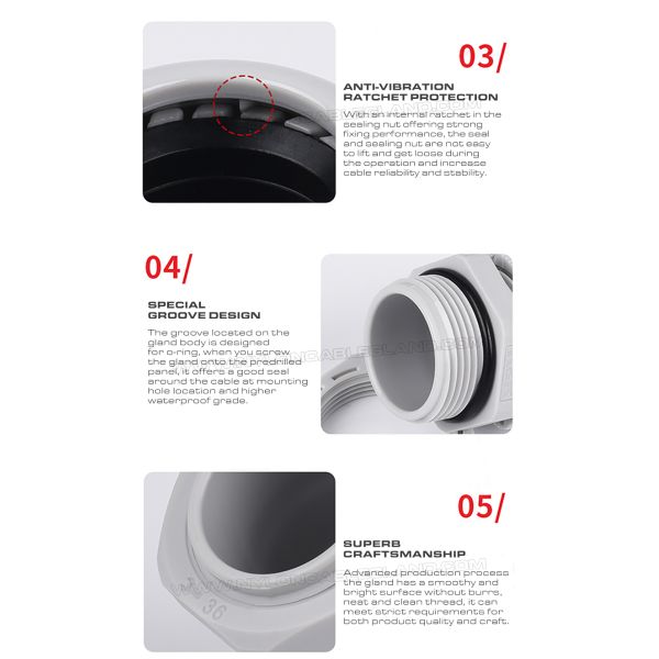 Waterproof Cord Connector M25x1.5 Plastic Cable Gland IP68, 13-18mm Range, Nylon (PA) 6, UL746C-f1 Rated, Outdoor Use