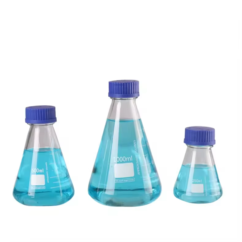 Lab Glass PETG PC Plastic Polycarbonate Tissue Cell Culture Triangular Conical Erlenmeyer Flask With Breathable Cover Lid