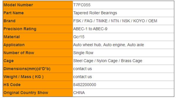 Singal Row Tapered Roller Bearings T7FC055 Automobile Hub Bearings for Machine Parts