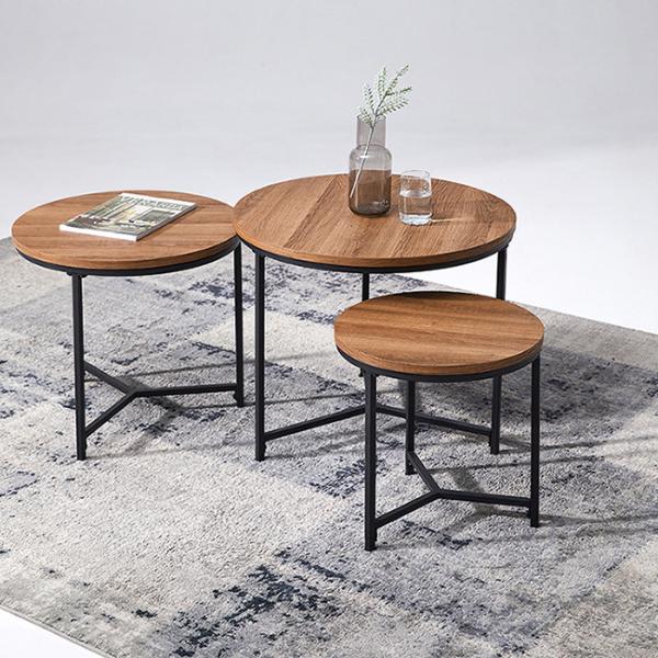 Living Room Small Brown Round Nesting Coffee Table Set Furniture