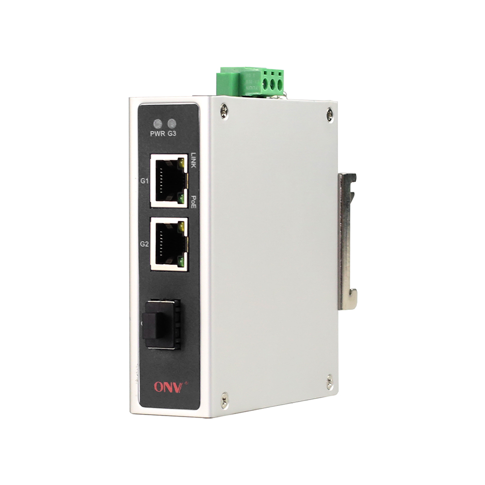 3-Port Gigabit Industrial PoE Switch with 30W PoE Power SFP Fiber Port and DIN Rail Mountable