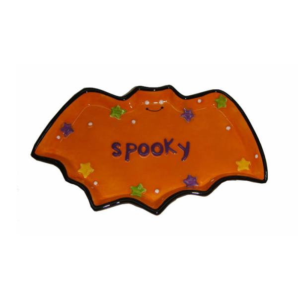 Handpainted Bat Shaped Candy Dish Halloween Dish Set Ceramic Stoneware Earthenware