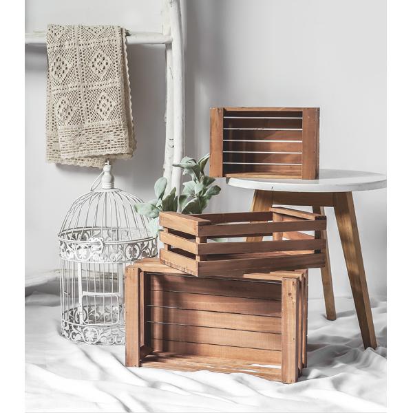 Home Decoration Wooden Crates with Handle in Brown Gray or Custom Color