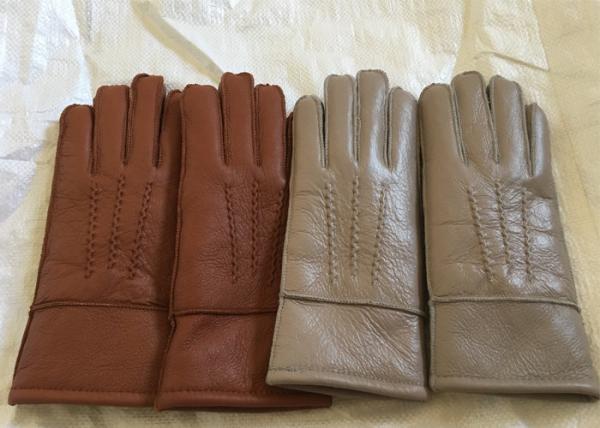 Windproof Men'S Shearling Sheepskin Gloves , Thick Fur Lined Leather Gloves Mittens 