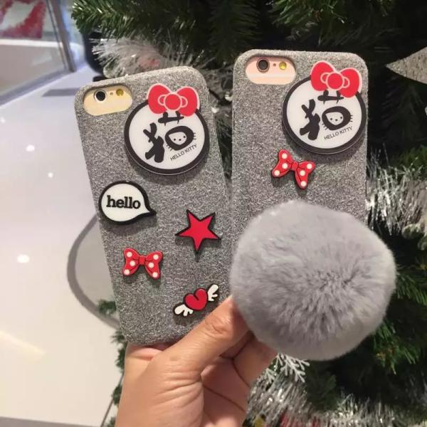 DIY Korean Lovely Microfiber Cat Hairball Small Star Bow Back Cover Cell Phone Case For iPhone 7 6s Plus