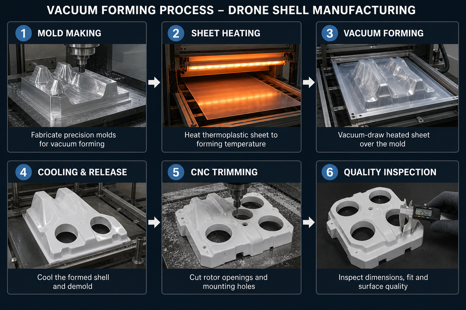 Custom CNC Prototyping Vacuum Formed ABS Drone Shell UAV Body Kit with Cutting Service OEM Custom Colors