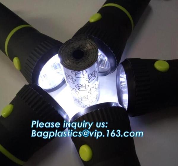 LED Flashlight Dog Waste Bag Dispenser Holder with Pet Waste Bag Poop Roll Bags, BPI ASTM D6400 EN13432 Approval Customi