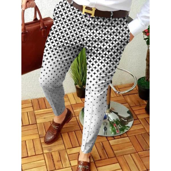 Light Wash Digital Print Polyester Trousers Multi-style Slim-fit Plaid for Casual Men
