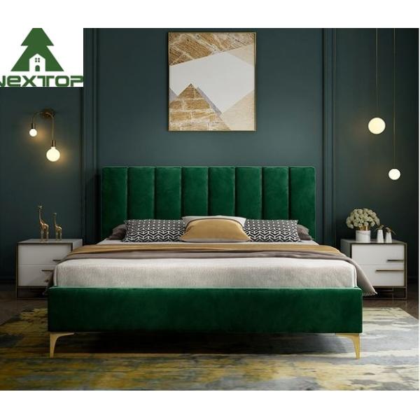 Custom Size Wooden Double Bed Queen Platform King Size Fabric Bed Hotel Bedroom Furniture