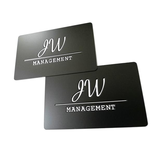 Подгонянный логотип визитной карточки Moq1 черноты Cr80 Matt стальной Deboss