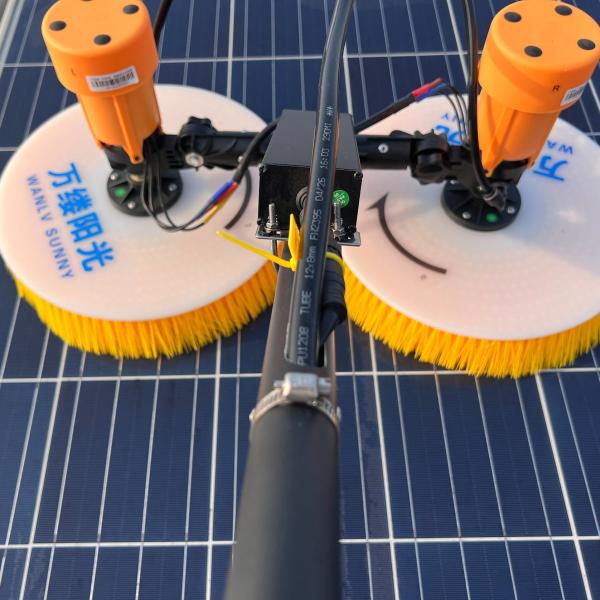 Double Disc Rolling Solar Panel Water Fed Washing Rotary Brush Cleaning Telescopic Pole