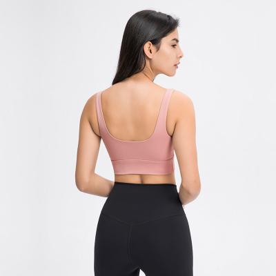 Camiseta de alças fêmea da aptidão das mulheres dos esportes do sutiã da correia elástica em forma de u a mais atrasada largamente com almofada