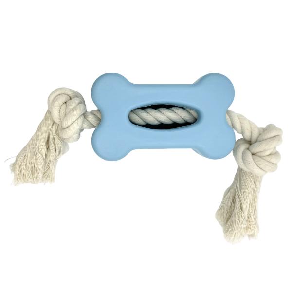 Jouet de chien en forme d'os de caoutchouc avec corde de coton durable et sûr