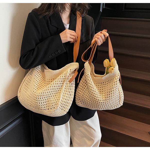 Straw Beach Tote Bag Large Summer Handmade Woven Tote Bag For Women Boho Woven Bags For Summer Vacations Pool Holiday Travel Women Small Straw Bags Summer Beach Tote Bag Handmade Woven Hobo Purse