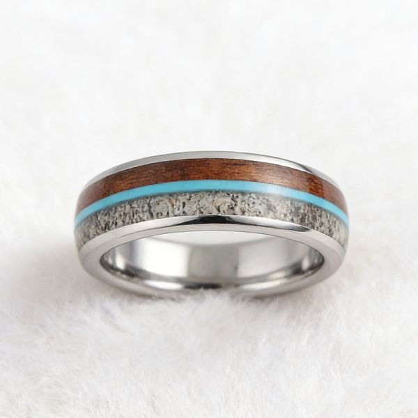 8mm Tungsten Ring with Oval Cut Wooden Antler Deer Inlay - Scratch & Deformation Proof Wedding Band for Men and Women