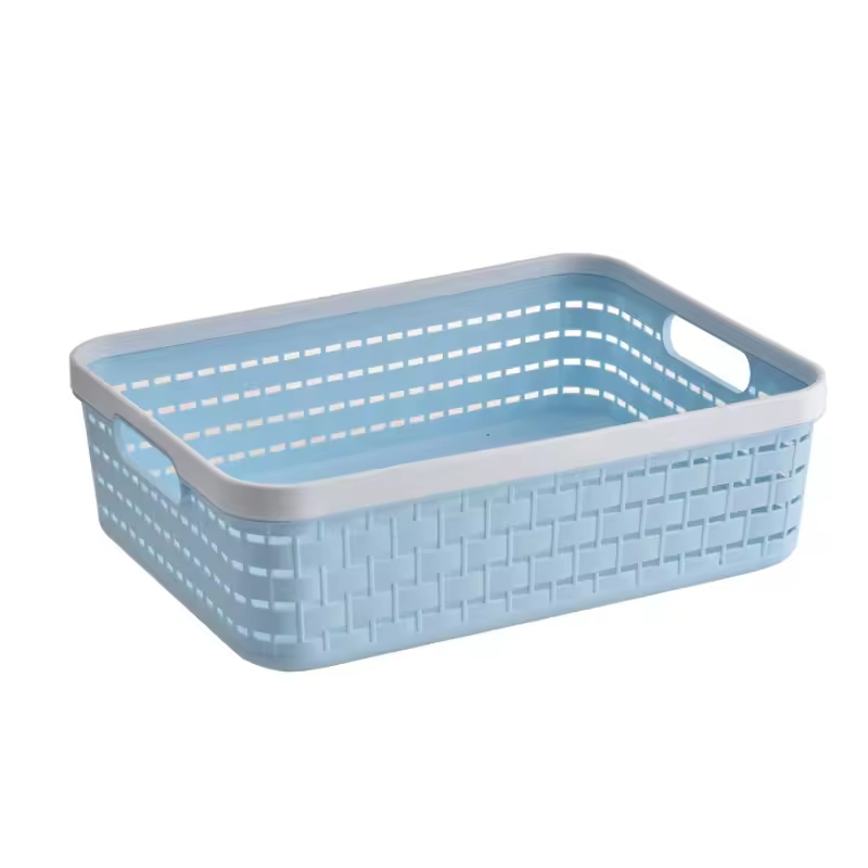 Plastic PP Storage Basket Linen Texture Portable Organizer Bin for Study Books Toys Clutter Organization