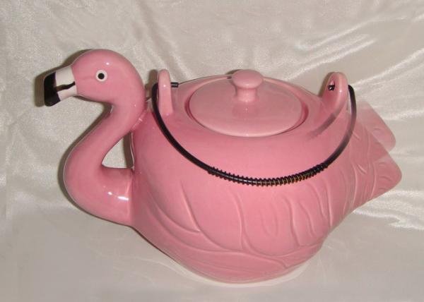 Clear / Gorgeous Pattern 3D Flamingo Teapot Set With Cup Stoneware Dolomite Earthenware