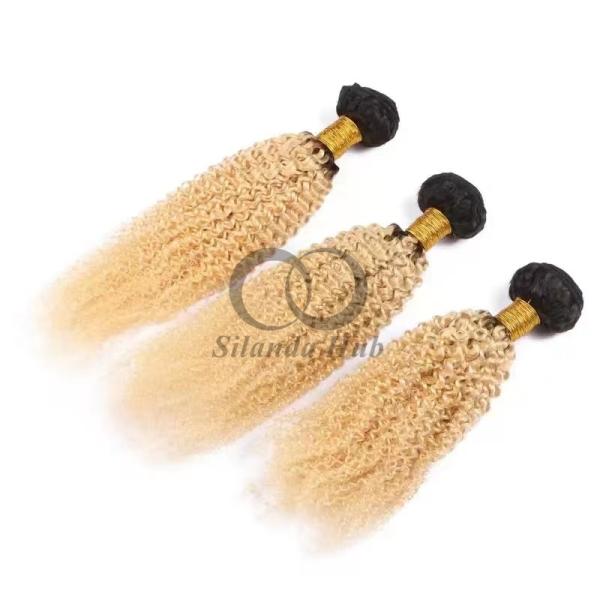 #T1B/613 Bleached Blonde Kinky Curly Remy Human Hair Bundles Sew In Weave Bundles Brazilian Bundle Deals