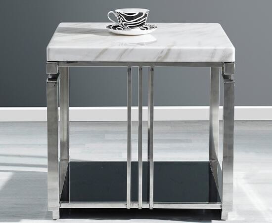 White Quartz Top Living Room Coffee Table Metal Frame With Stainless Steel