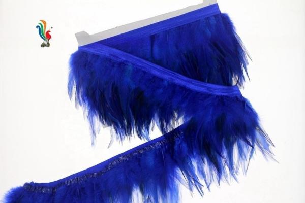 Decoração de festa de 4-6 polegadas Stretch Saddle Hackle Feather Fringe Trim com fitas de fita satinada padrão tingido