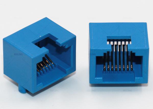 8 Positions RJ45 Connector Right Angle Blue Color For Networking / Telecom Equipment