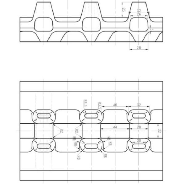 Mini voies en caoutchouc d'excavatrice 150mm x 72mm 34 liens 3 noyaux en métal enroulés