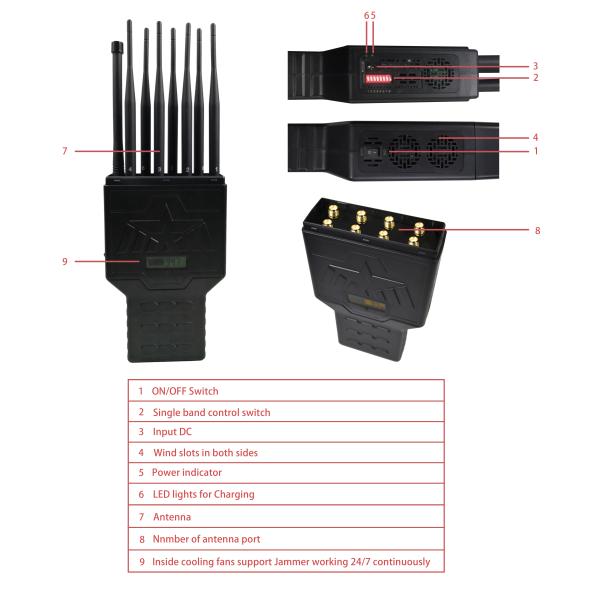 Handheld 30m 12000mAh Cell Phone Signal Jammer AC110V Hidden Signal Jammer