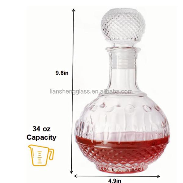 Стеклянный воротник на заказ логотип 750 мл декантер для виски для роскошного резного ликера декантер